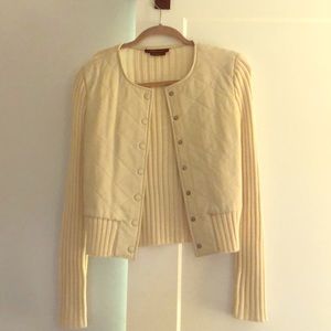 BCBG Quilted leather jacket with sweater accents